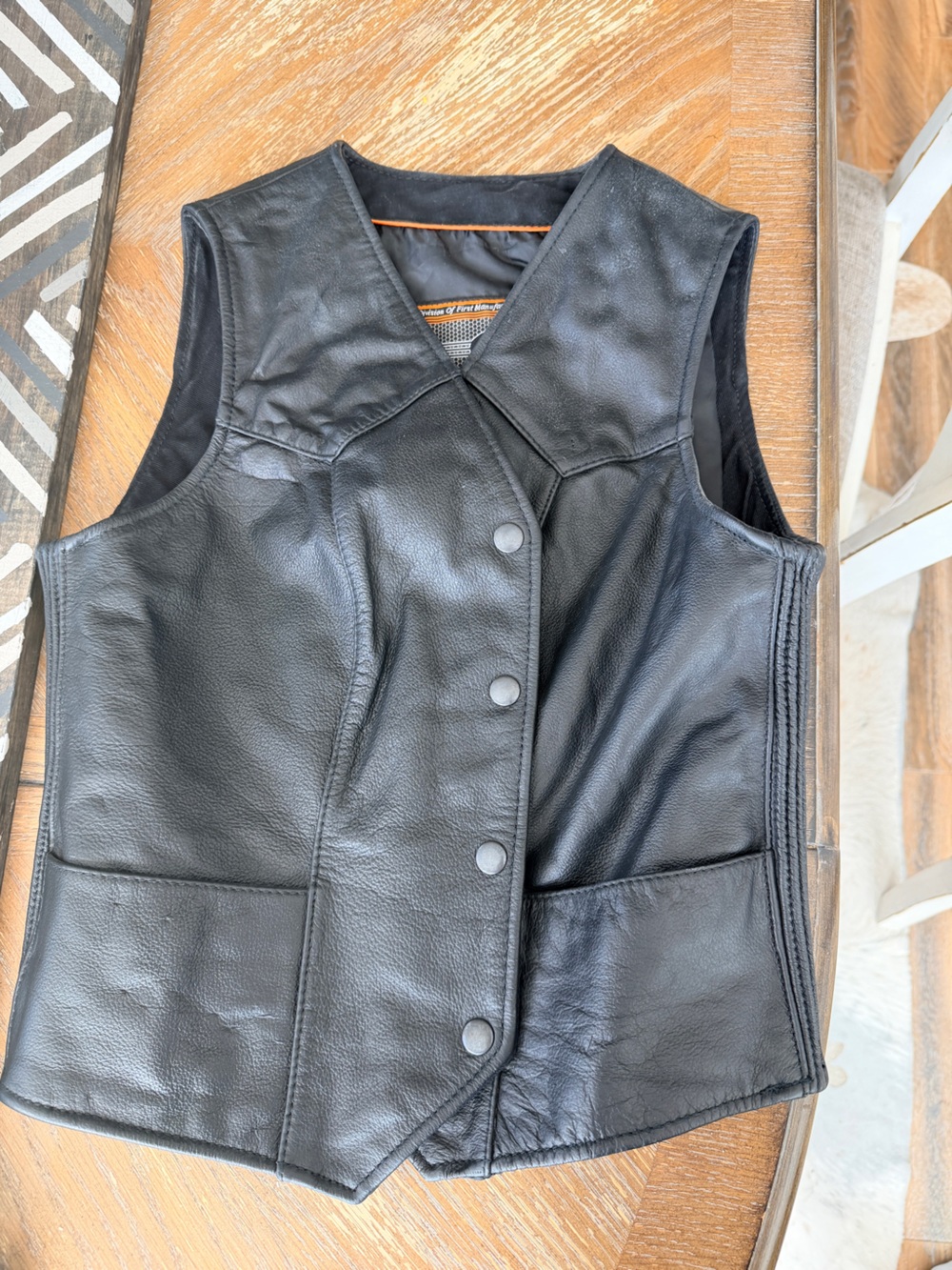Women’s Leather Motorcycle Riding Snap-Front Vest